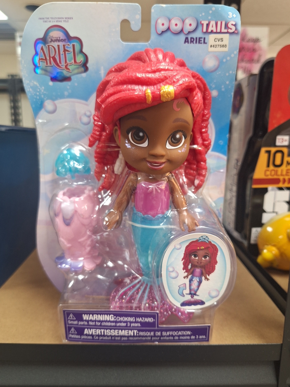 Disney Ariel Pop Tails Doll - Red Hair, Pink Top, Blue Tail